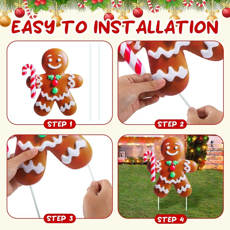 Memorywuu 8 Pcs Christmas Gingerbread Man Yard Signs with Stakes Outdoor 3D Gingerbread House Decoration Xmas Yard Stakes Lawn Signs for Christmas Holiday Pathway Garden Patio Party Favors(Classic) - Image 4